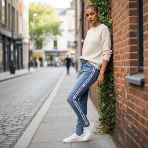 Karl Lagerfeld Light Blue Jeans with Navy and White Side Stripe